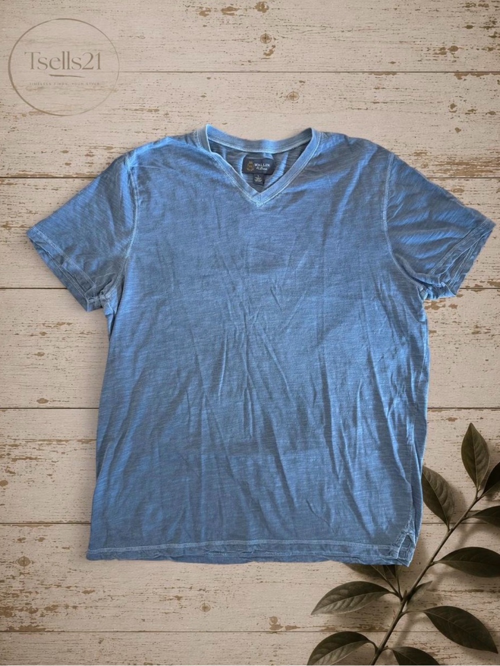Wallin & Bros. Blue Slub Burnout V-Neck Tee - Size L